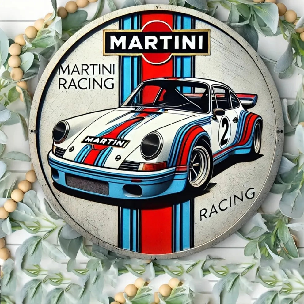 Martini Racing Porsche 911 Vintage-Style Round Metal Sign | Metal Plate