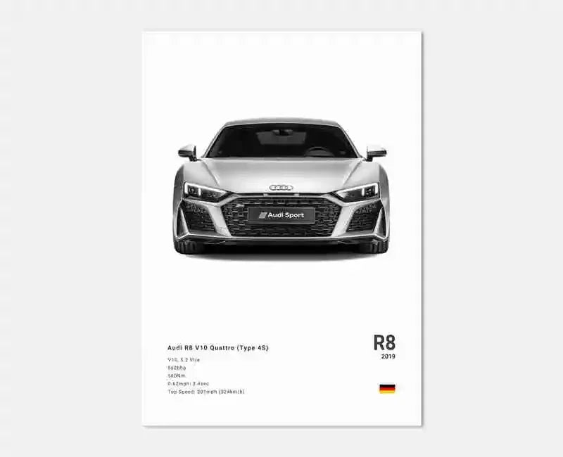 Audi R8 V10 Supercar Performance Wall Art Cotton Canvas Poster (White)