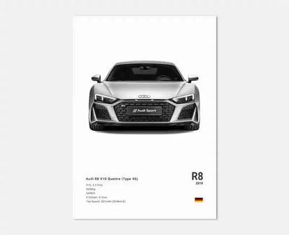 Audi R8 V10 Supercar Performance Wall Art Cotton Canvas Poster (White)