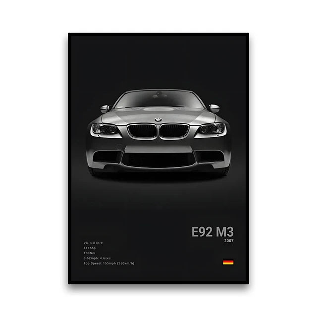 BMW E92 M3 V8 Coupe Naturally Aspirated Icon Wall Art Cotton Canvas Poster