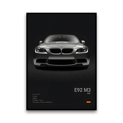 BMW E92 M3 V8 Coupe Naturally Aspirated Icon Wall Art Cotton Canvas Poster