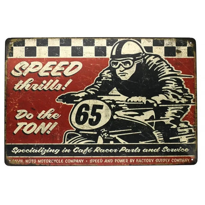 Vintage Speed Thrills Motorbike Racing | Metal Tin Plate