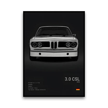 BMW 3.0 CSL 1973 Batmobile Racing Legend Wall Art Cotton Canvas Poster