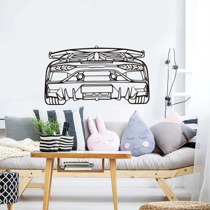 Lamborghini Aventador SVJ Rear View Silhouette Metal Wall Art Car