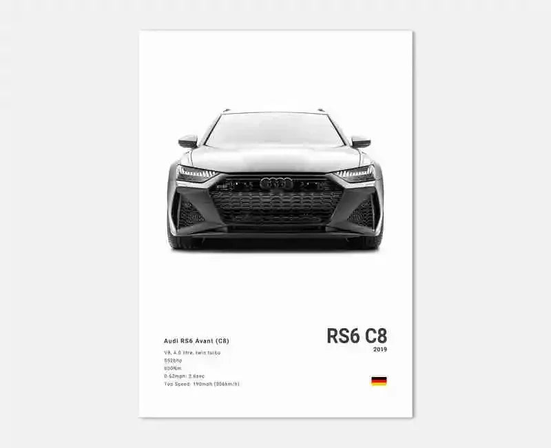 Audi RS6 C8 Avant Performance Wagon Wall Art Cotton Canvas Poster (White)
