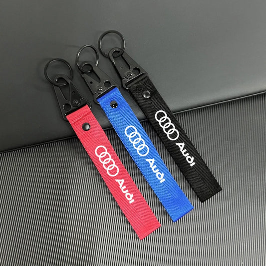 Audi Metal Keychain Set – Red & Blue Quattro Logo Premium Car Key Rings