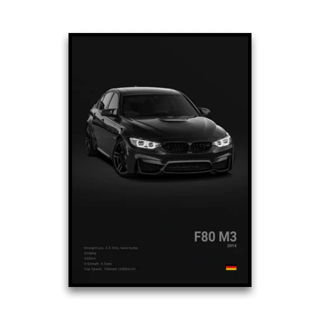 BMW F80 M3 Sedan Turbocharged Era Wall Art Cotton Canvas Poster