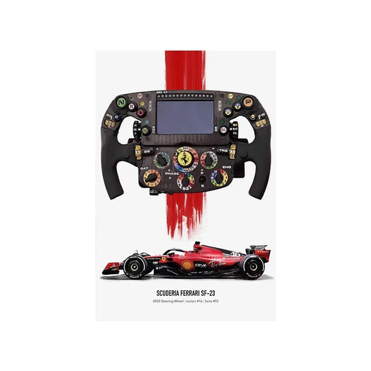 2023 Scuderia Ferrari SF-23 Steering Wheel & Car Cotton Canvas Poster
