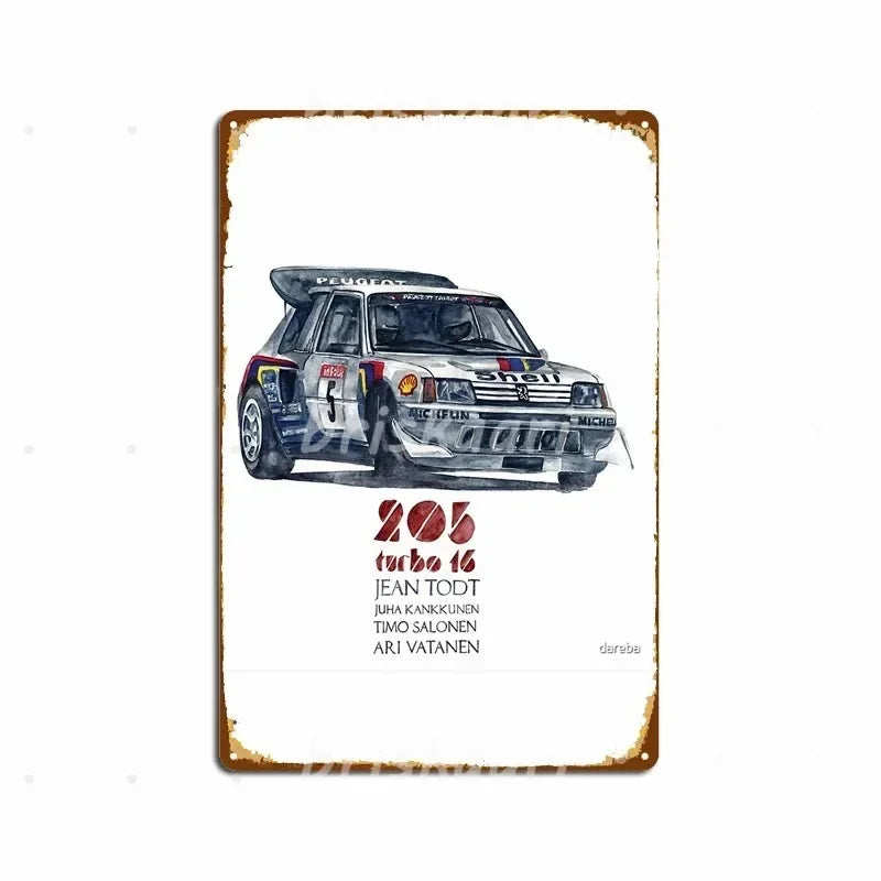 Vintage Peugeot 205 T16 Rally Racing | Metal Tin Plate