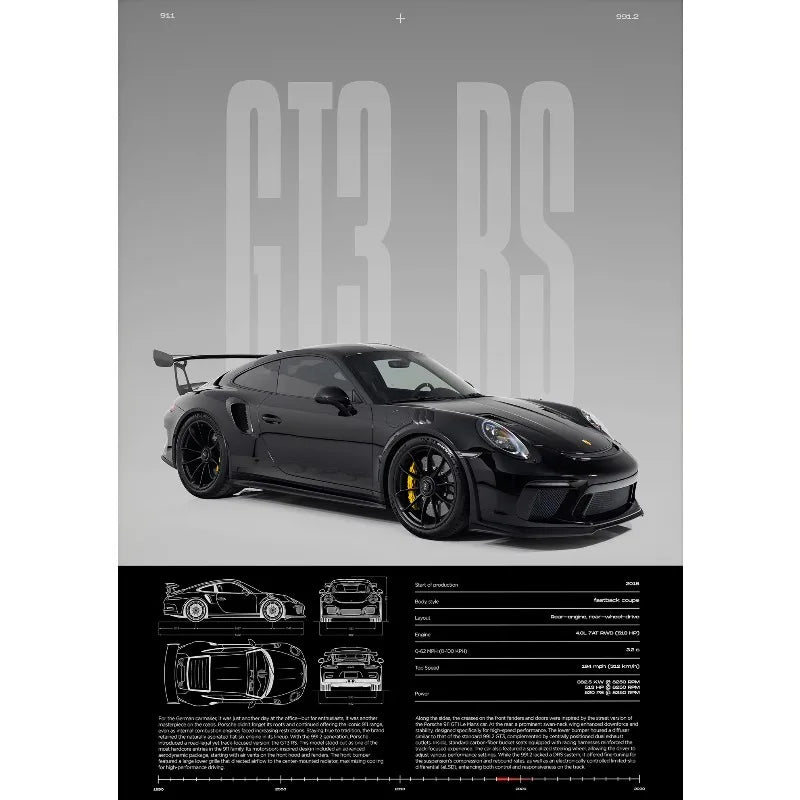Porsche 911 GT3 RS Front Quarter View Print – Wall Art with Specs & Blueprints