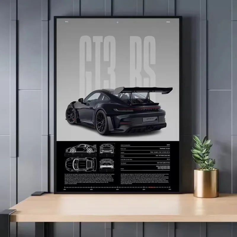Porsche 911 GT3 RS White Technical Poster Print – Gloss White 992 GT3 RS Wall Art with Full Specs