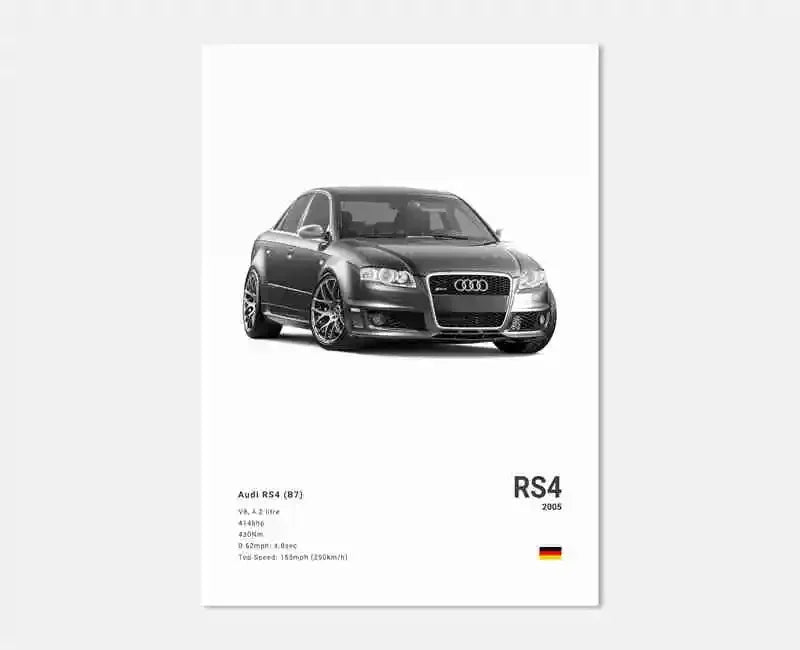 Audi RS4 B7 Avant V8 Icon Wall Art Cotton Canvas Poster (White)