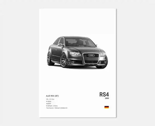 Audi RS4 B7 Avant V8 Icon Wall Art Cotton Canvas Poster (White)