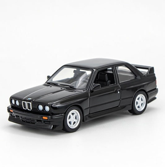 Premium 1:36 BMW E30 M3 Diecast Model – Jet Black / Alpine White | Motorsport Decor